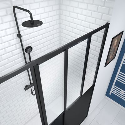 Porte de douche coulissante 120x200 cm profilé noir verre transparent 5 mm Fabrik - AURLANE