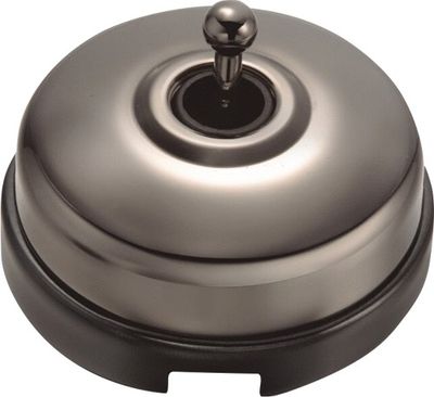 Interrupteur va-et-vient en saillie rétro porcelaine noire et nickel satiné - Garby Dimbler FONTINI