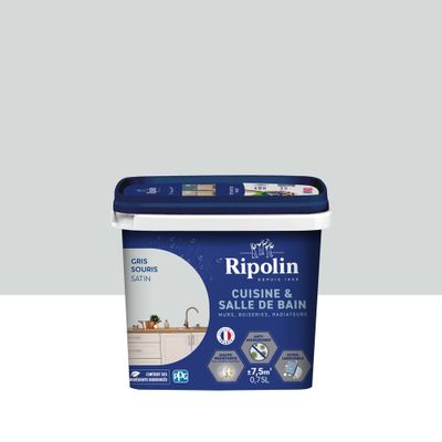 Peinture Cuisine & Bain Gris Souris satin 0,75 L - RIPOLIN