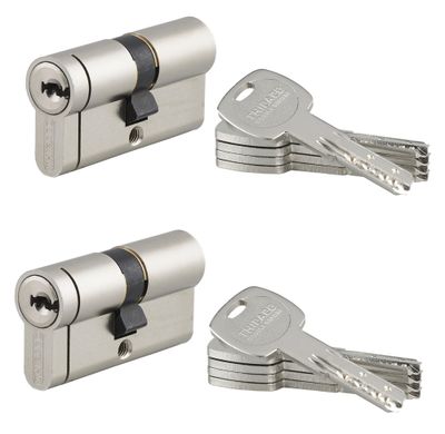 Cylindre de serrure double entrée s'entrouvrant 30 x 30 mm Transit 2 très haute sécurité nickelé 5 clés par 2 THIRARD