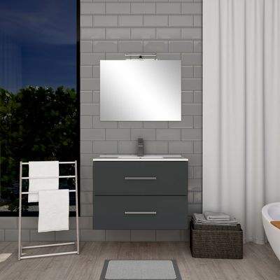 Meuble de salle de bains Volta 2 tiroirs L80 x H50 x P46 cm MDF gris