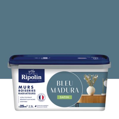 Peinture murs, boiseries et radiateurs bleu madura satin 2,5L RIPOLIN