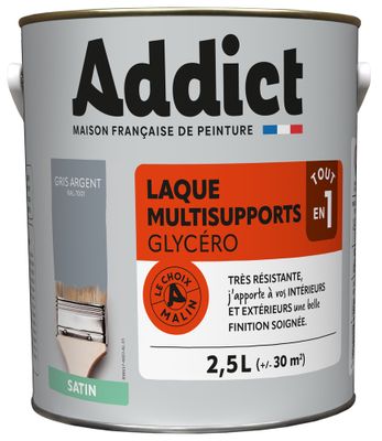 Laque Multisupports Satin 2,5 L gris argent Ral 7001 - ADDICT