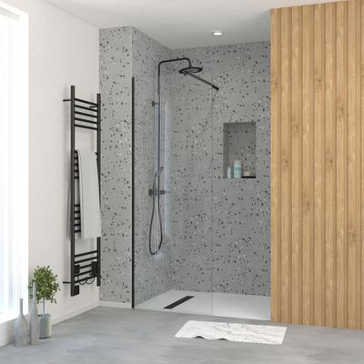 Paroi de douche à l'italienne 70x195 cm profilé noir verre transparent 5 mm Essentiel - AURLANE