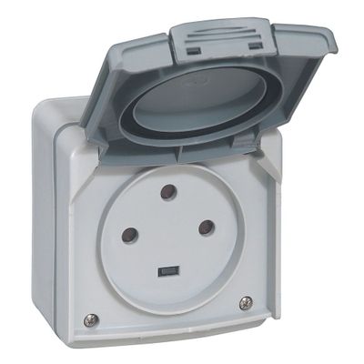 Prise électrique de puissance étanche IP55 en saillie 3 pôles 20A Gris - Plexo LEGRAND
