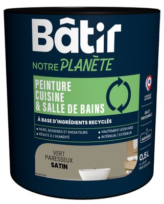 Peinture cuisine et bain satin vert paresseux 0,5 L - BATIR NOTRE PLANETE