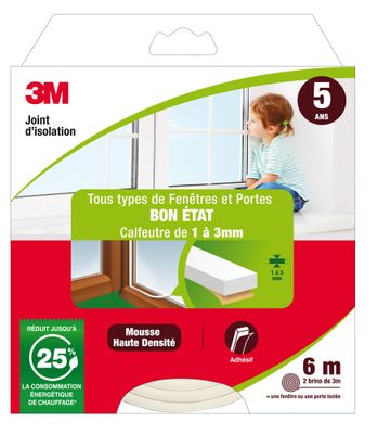 Joint d'isolation pour fenêtre et porte 6 m 1 à 3 mm Classique blanc 3M