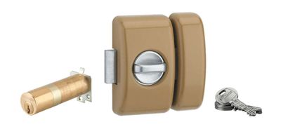 Verrou de porte d'entrée universel ajustable à languette avec bouton et cylindre 45 mm doré 3 clés THIRARD