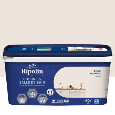 Peinture Cuisine & Bain Beige Makuria satin 2 L - RIPOLIN