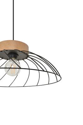 Suspension Kento métal noir et bois E27 Ø 38 cm- COREP
