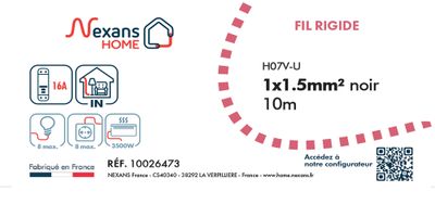Fil électrique H07V-U 1,5 mm² rigide noir 10 m - NEXANS