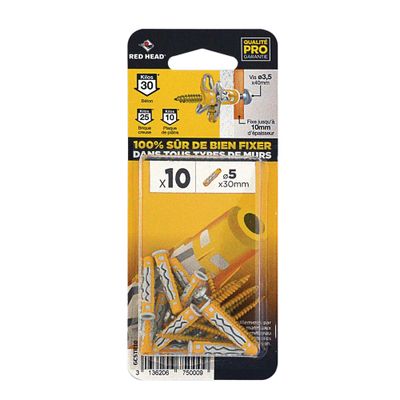 Chevilles MX 5 x 30 mm vis 3,5 x 40 mm par 10 RED HEAD