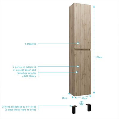 Colonne de salle de bains Timber L30 x H150 x P25 cm MDF chêne - AURLANE