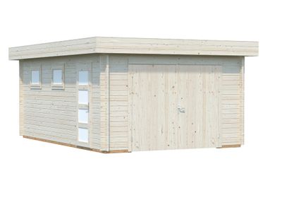 Garage en bois toit plat Rasmus avec porte bois - ép.44mm - 25,5 m² hors-tout - PALMAKO