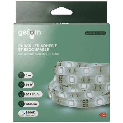 Ruban LED 5m blanc froid avec interrupteur 24W 12V GEFOM