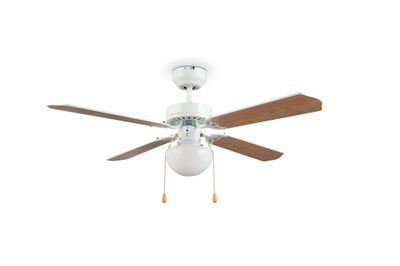 Ventilateur de plafond avec lumière E27 à tirette Blanc/bois Ø106cm - Hammerfest REALITY