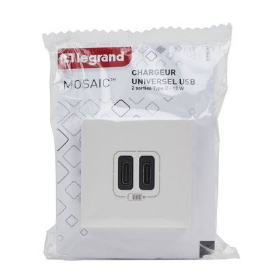 Prise encastrable double USB-C 2 modules Blanc - Mosaic LEGRAND