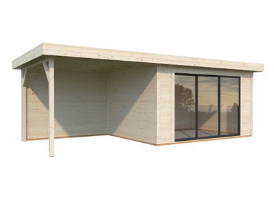 Studio de jardin en bois naturel avec Pergola Lydia - 24,8 m² hors-tout - Livraison à domicile incluse - WHITE WOOD