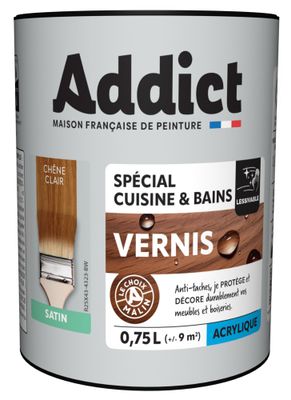 Vernis bois spécial cuisine et bains satin chêne clair 0,75 L - ADDICT