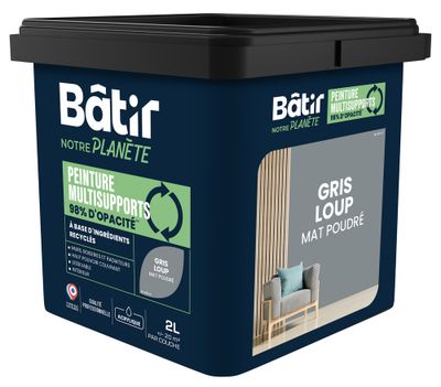 Peinture multi supports mat gris loup 2 L - BATIR NOTRE PLANETE