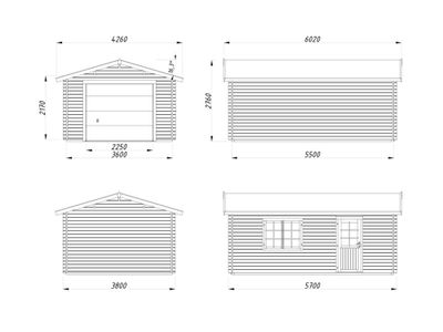 Garage en bois Roger avec porte sectionnelle - ép.44 mm - 37,2 m² hors-tout - Livraison à domicile incluse - PALMAKO