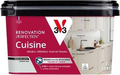 Peinture de rénovation pour cuisine tendre gris finition satinée 2L - V33