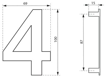 Chiffre 4 à visser hauteur 100 mm inox THIRARD
