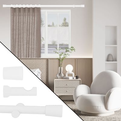 Kit tringle à rideaux en bois 2 m diam 28 mm Finition Blanc laqué - MOBOIS