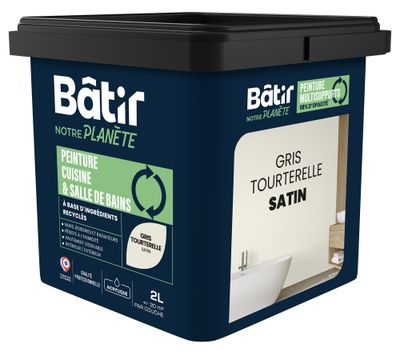 Peinture cuisine et bain satin gris tourterelle 2 L - BATIR NOTRE PLANETE
