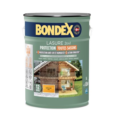 Lasure 2 en 1 protection 12 ans chêne doré satin 5 L - BONDEX