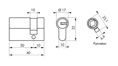 Cylindre de serrure double entrée 30 x 10 mm Trafic 6 haute sécurité laiton 5 clés THIRARD
