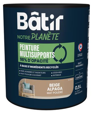 Peinture multi supports mat beige alpaga 0,5 L - BATIR NOTRE PLANETE
