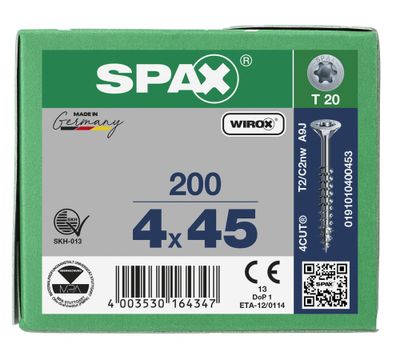 Vis tête fraisée T-star 4 x 45 mm par 200 SPAX