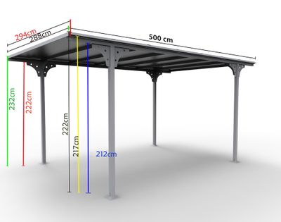 Carport en aluminium toit plat, surf. ext. : 14,70 m² / toit plaques en polycarbonate, Livraison à domicile incluse - HABRITA
