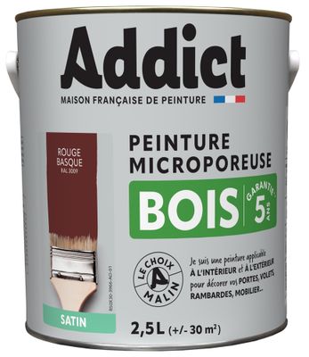 Peinture Bois Satin 2,5 L rouge basque Ral 3009 - ADDICT