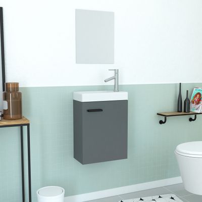 Ensemble lave mains gris 41x50x22cm + Miroir - Smally Grey - AURLANE