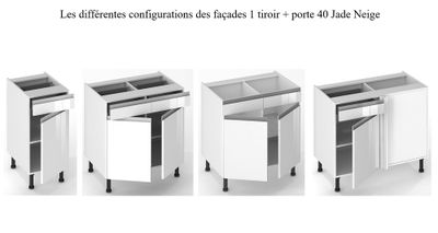 Porte et façade tiroir pour meuble bas de cuisine Jade neige 70 x 40 cm OFITRES