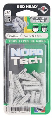 Chevilles Nortech 5 x 25 mm par 30 RED HEAD