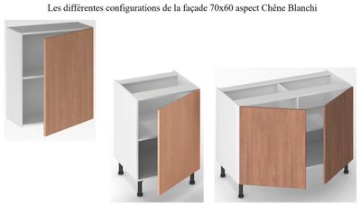 Façade de cuisine 1 porte chêne naturel 70 x 60 cm pour meuble haut et bas