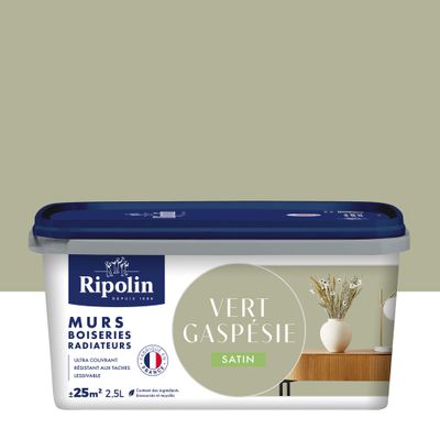 Peinture murs, boiseries et radiateurs vert gaspesie satin 2,5 L - RIPOLIN