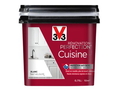 Peinture de rénovation pour cuisine blanc finition mate  0,75 L - V33