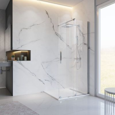 Porte de douche coulissante avec roulettes en bas 160x200 cm profilé chrome verre transparent 8 mm New Style - SCHULTE
