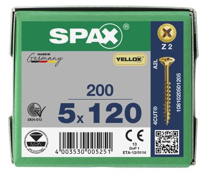 Vis tête fraisée PZ 5 x 120 mm par 200 SPAX