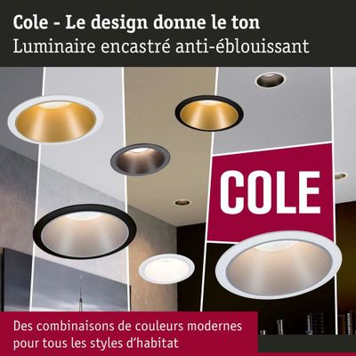 Spot LED encastrable salle de bain IP65 module remplaçable anti-éblouissement Noir/or - Cole PAULMANN