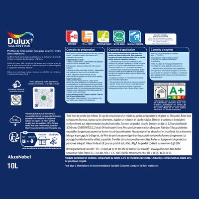 PEINTURE MULTI-SUPPORTS BLANC FACILE BLANC BASE WHITE SATIN 10L + 20% GRATUIT - DULUX VALENTINE