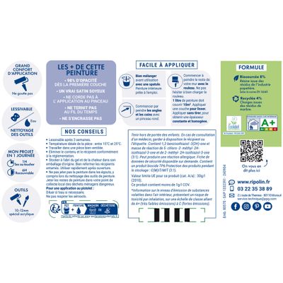 Peinture murs, boiseries et radiateurs vert palatino satin 0,5L RIPOLIN