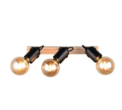 Réglette 3 spots E27 Lynar noir et bois 3x10W - REALITY