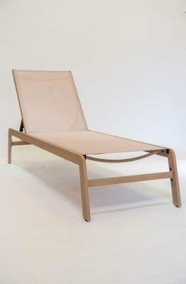 Bain de soleil aluminium imitation bois et coussin beige MONTANA - GIVEX