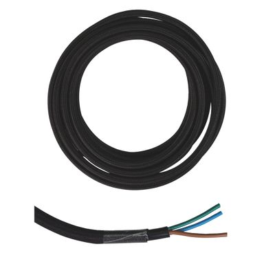 Câble électrique textile 3 x 0,75 mm² pour luminaire 3 m noir - TIBELEC