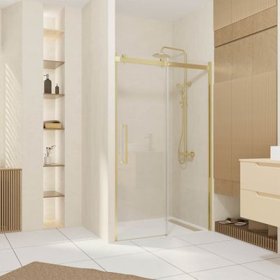 Porte de douche coulissante 120x200 cm profilé or verre transparent 6 mm Rolling - AURLANE